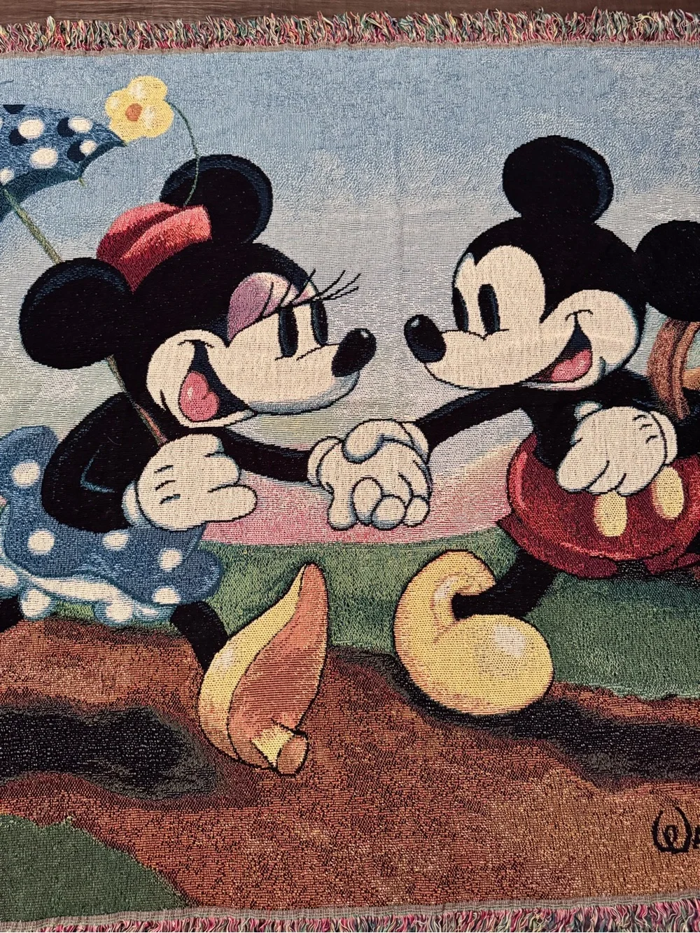Vintage Disney Mickey & Minnie Colorful Blue and Red Wall Tapestry
